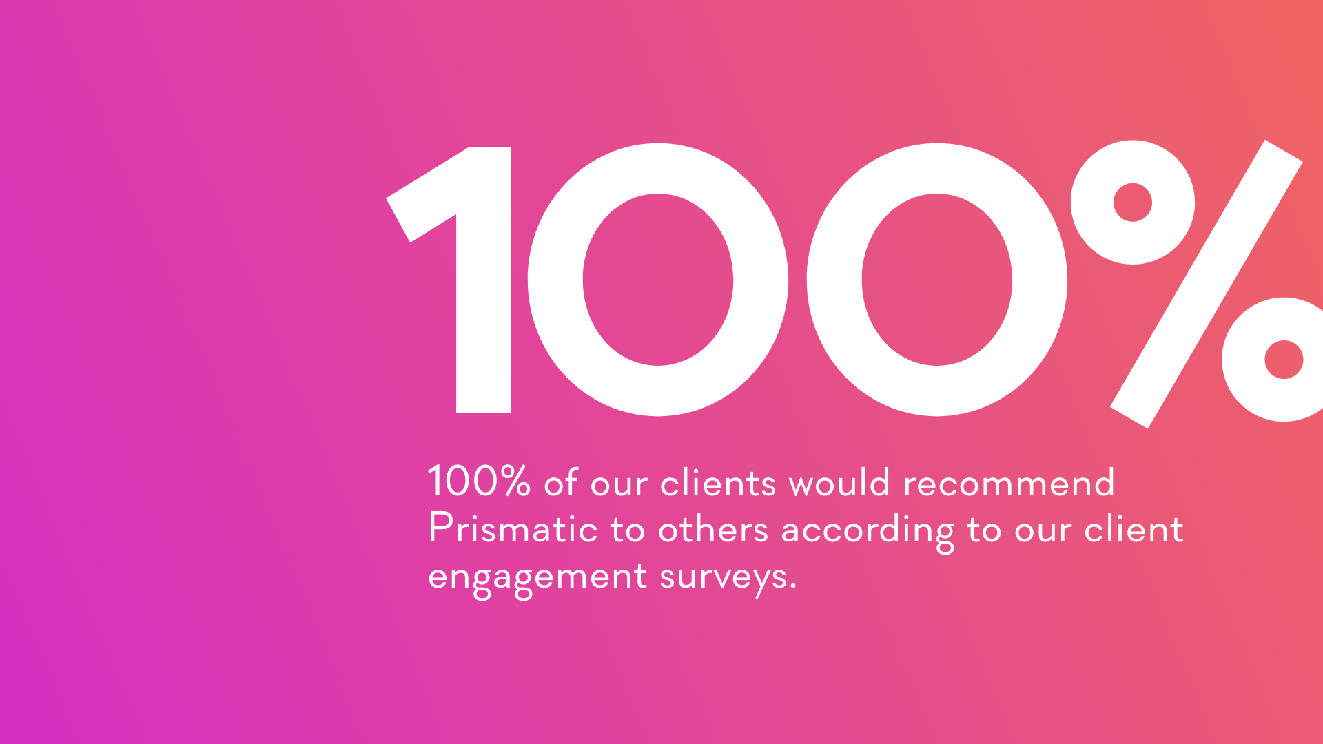 100% of our clients would recommend Prismatic to others according to our client engagement surveys